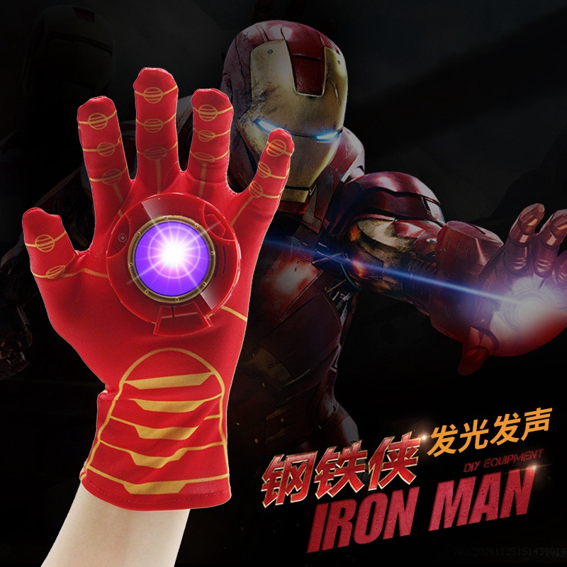 ถุงมือมือซ้ายของ The Avengers Iron Man พร้อมแสง + เสียง ของขวัญคอสเพลย์ 5IPD