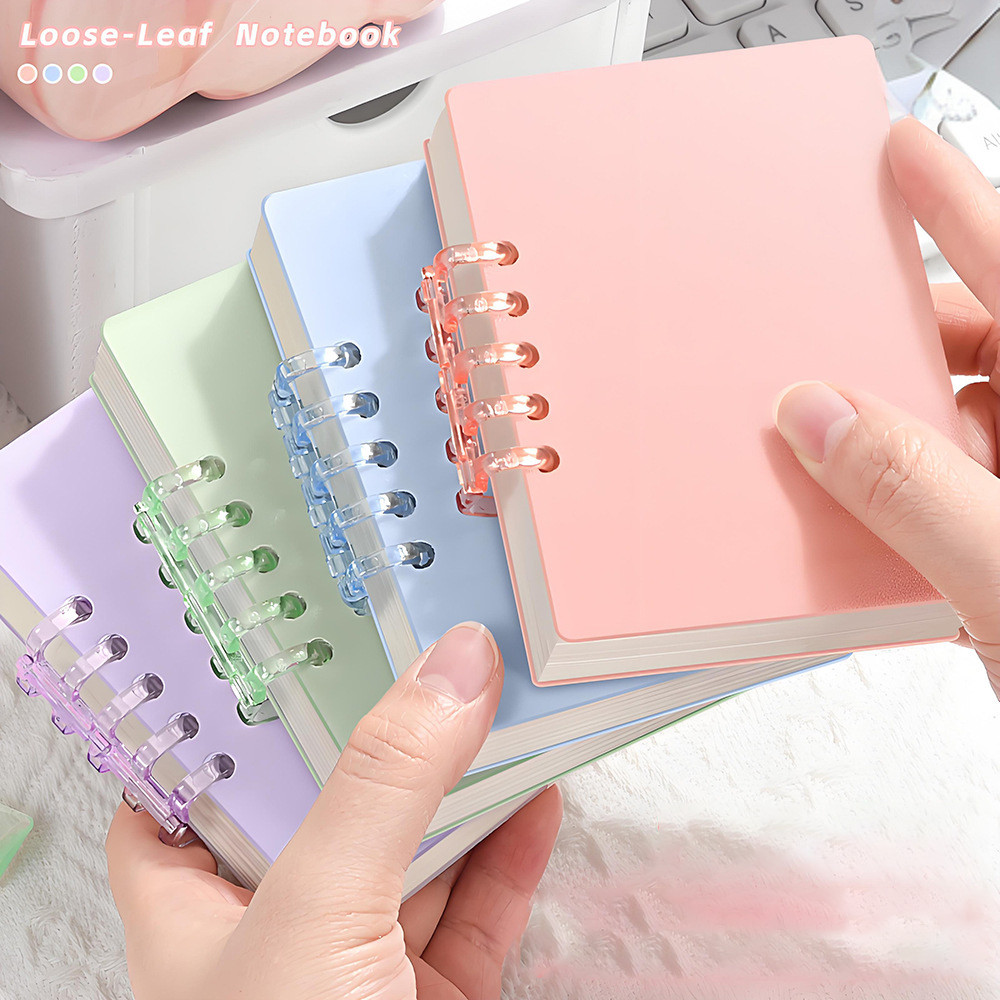 Ossayi ขนาดกระเป๋าโน้ตบุ๊คหลวมปกแข็ง A7 80 แผ่นแนวนอนเรียงราย Binder แหวนโน้ตบุ๊คโรงเรียนอุปกรณ์สํานักงานเครื่องเขียน