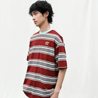 CLIFF เสื้อยืดแขนสั้น การออกแบบลายทาง สีต่อ แบบหลวมลำลอง ฤดูร้อนรุ่นใหม่