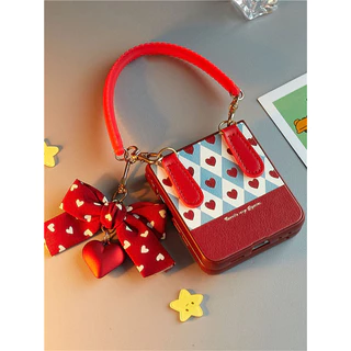 เกาหลีน่ารัก Love Heart Bow จี้เคสโทรศัพท์พร้อมสร้อยข้อมือสําหรับ Samsung Galaxy Z Flip 5 6 Z Flip5 Flip6 Flip 4 กลับ Covermanha