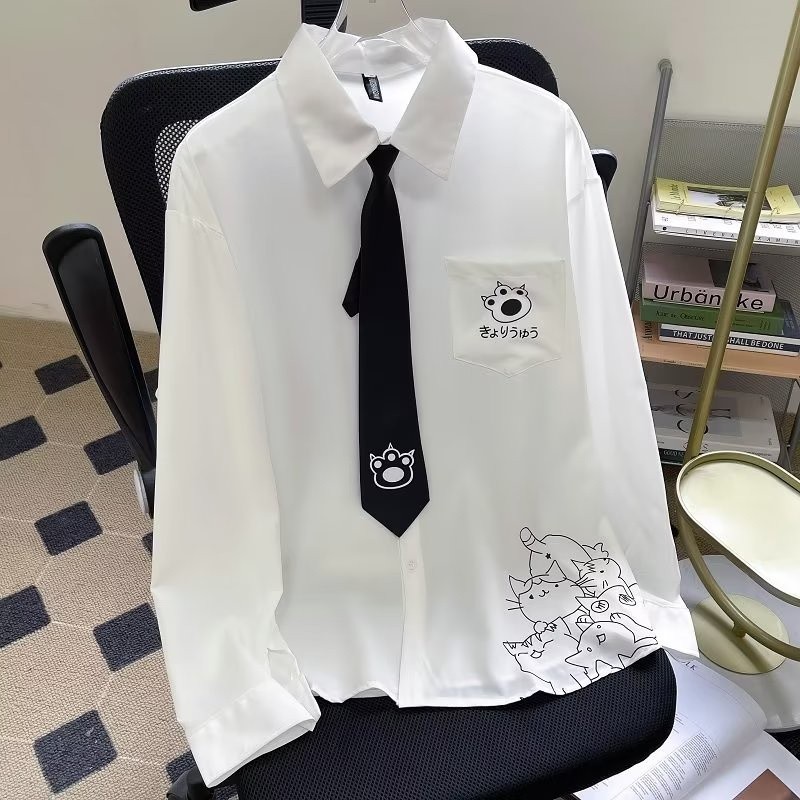 เสื้อเชิ้ตไซส์ใหญ่เข้ารูปทรงหลวมฤดูใบไม้ผลิฤดูใบไม้ร่วง