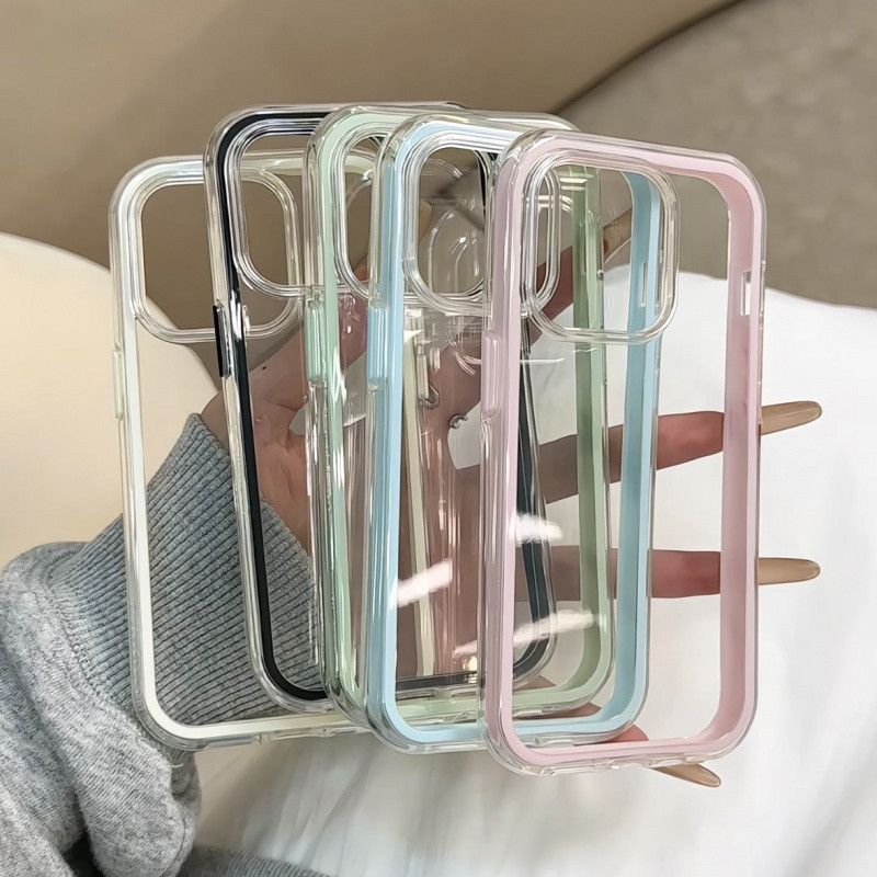 2-in-1 โปร่งใสสูงอะคริลิคเคสโทรศัพท์สําหรับ iPhone 16 15 13 14 12 11 Pro Max Plus ปลอก Macron กรอบสีป้องกันการตกฝาครอบป้องกันสําหรับ iPhone13 กรณี