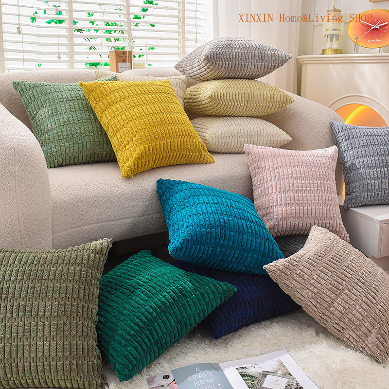 สีทึบลาย Corduroy Jacquard ปลอกหมอนซิปโซฟาปลอกหมอนโซฟาเบาะตารางปลอกหมอนตกแต่งเบาะรองนั่ง 40x40 45x45 50x50 60x60 ซม.
