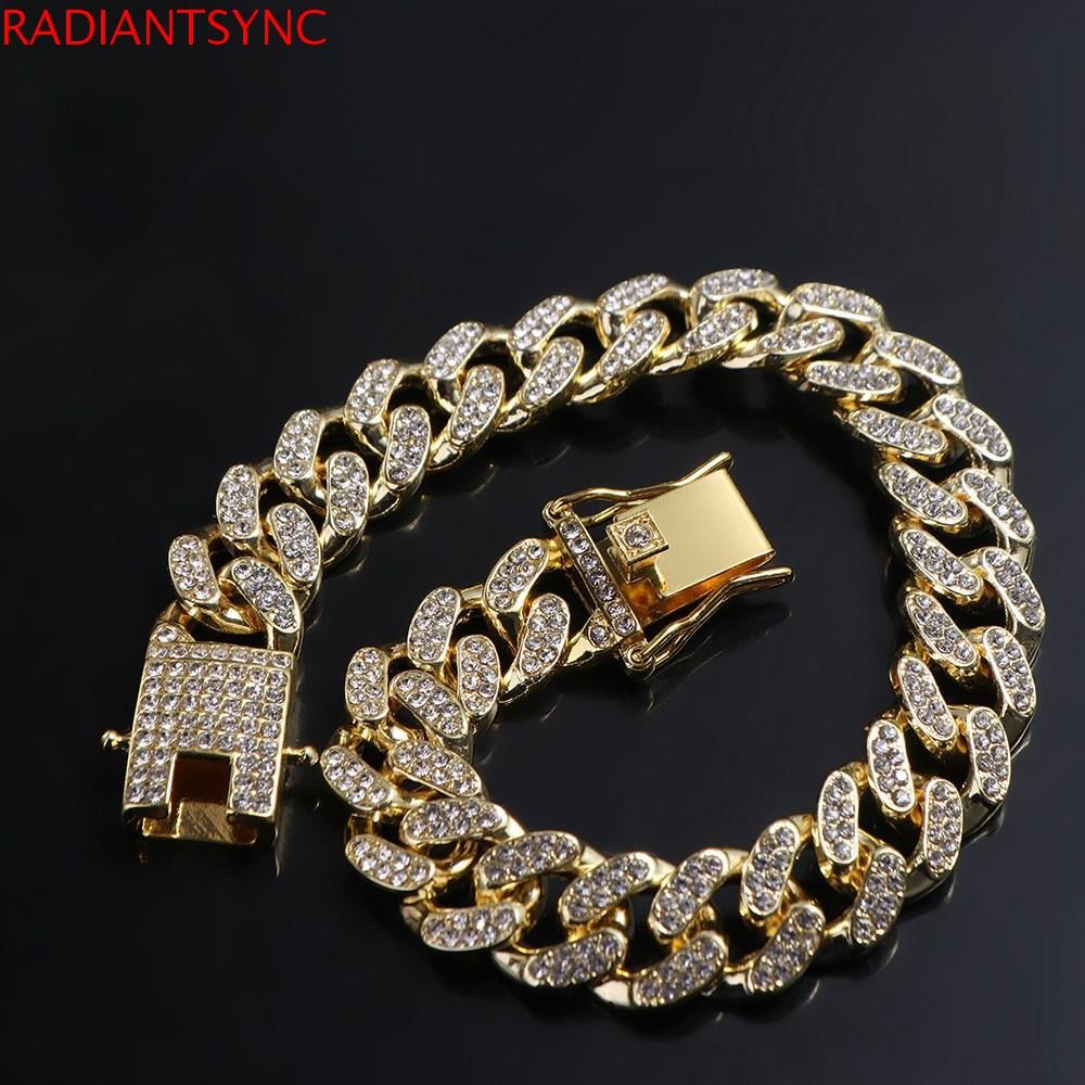 RADIANTSYNC สร้อยคอต่อสู้โซ่สัตว์เลี้ยงโลหะอุปกรณ์เสริมสุนัขแฟชั่น Rhinestone ส่วนบุคคลปลอกคอ