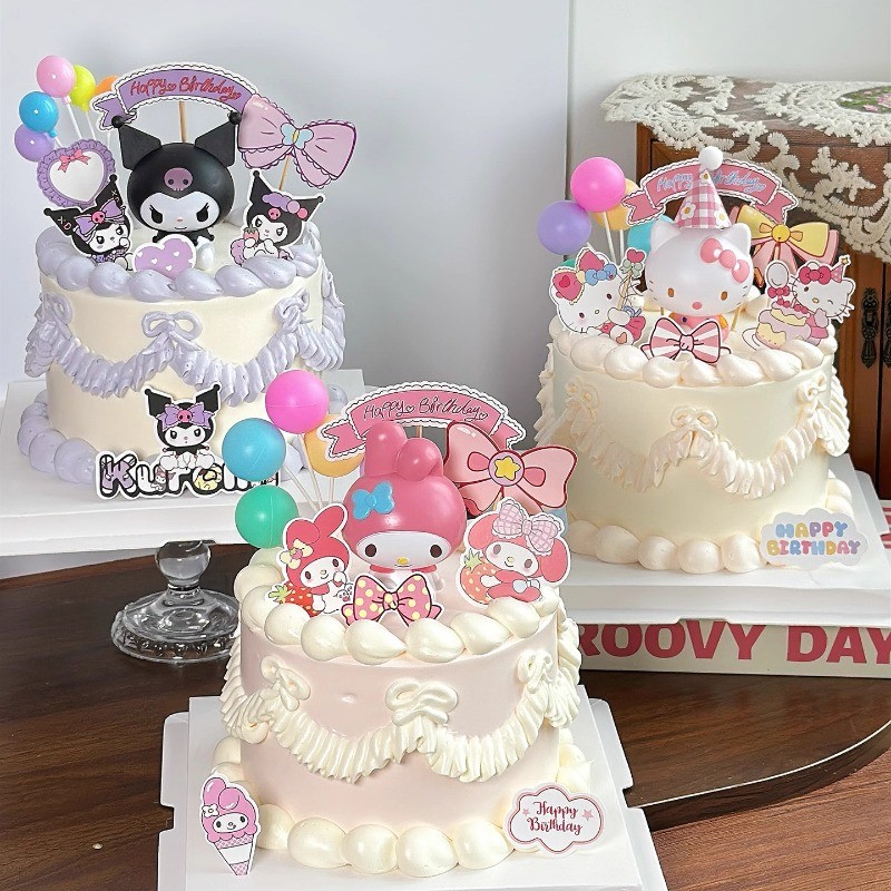 Series เครื่องประดับตกแต่งเค้กวันเกิดสําหรับเด็กผู้หญิงน่ารัก Kitty Kuromi Melody การ์ดปลั๊กอินอบ