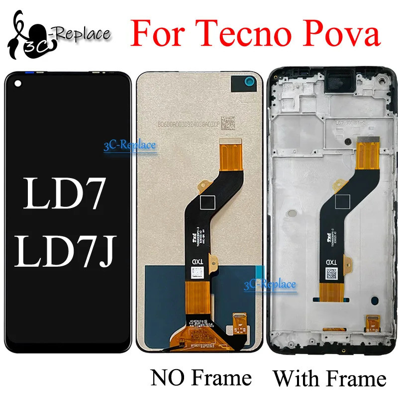 สีดํา 6.8 นิ้วสําหรับ Tecno Pova LD7 LD7j จอแสดงผล LCD Touch Screen Digitizer Assembly อะไหล่/พร้อมก