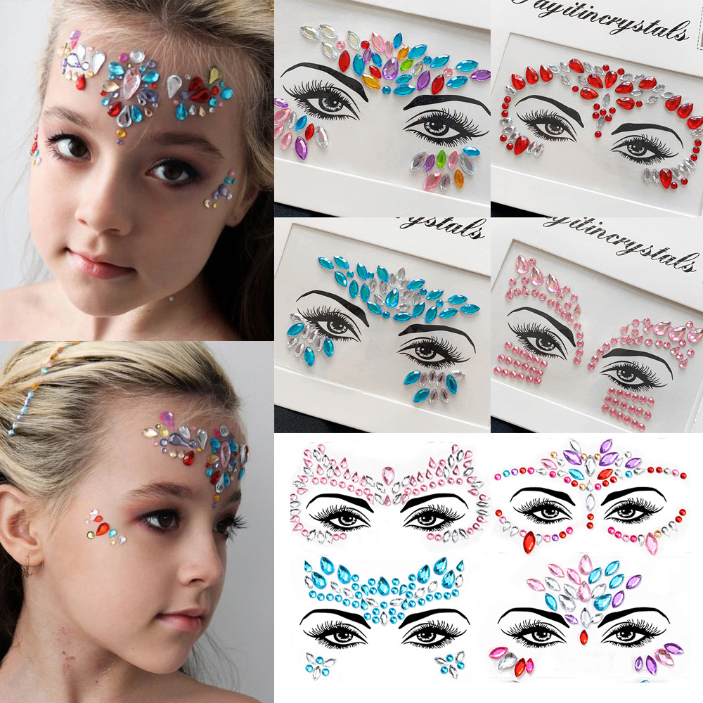 1 ชิ้น Mermaid Face Jewels Gems Rhinestones สติ๊กเกอร์คริสตัลชั่วคราวสำหรับตกแต่ง_body face_และ.party