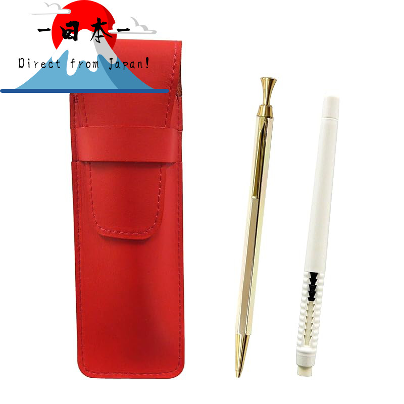 [Direct from Japan]
Slim Cowhide Pen Case Red, Pen-shaped Eraser White, and Z88 All-Gold Hexagonal K