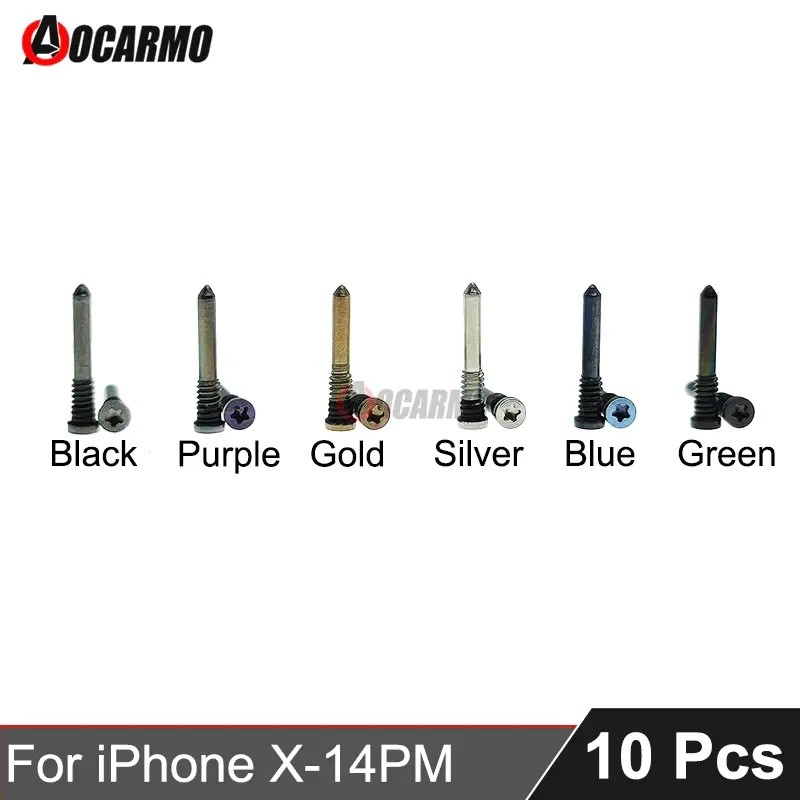 10 ชิ้น/ล็อตสําหรับ iPhone X XS Max XR 11 12 13 14 mini Pro Max ด้านล่างสกรูสลักเกลียวสีดําเงินสีม่วงสีฟ้าสีเขียวทองเปลี่ยน