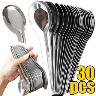 10/30/50ชิ้น ช้อนขนมสแตนเลส-เงินช้อนอาหารค่ําขนาดใหญ่,ทนทานบ…