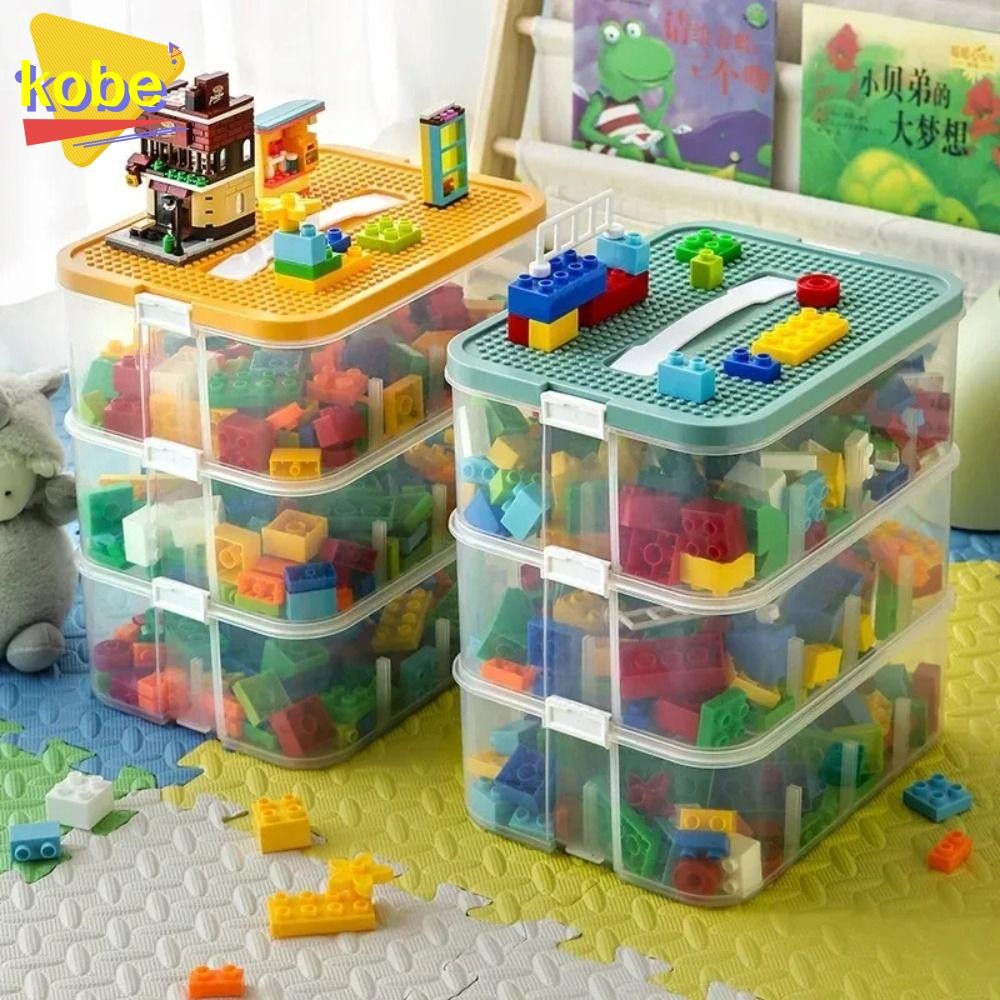 กล่องบล็อกตัวต่อ โกเบ พร้อมกล่องด้านใน กล่องเก็บบล็อกตัวต่อพลาสติก /บล็อกตัวต่อสีเหลือง ออแกไนเซอร์ บล็อกตัวต่อ