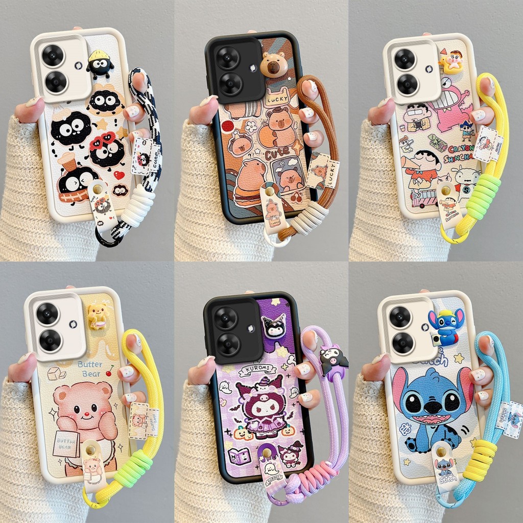 เคส REALME NOTE 60 หนังการ์ตูนปักหมุดเชือกโทรศัพท์กรณี