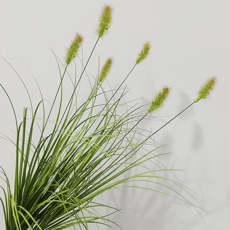 หญ้าหางสุนัขสีเขียวเทียม Caterpillar Reed Grass สําหรับบ้านสวนตกแต่งโรงแรมพืชหญ้าปลอม