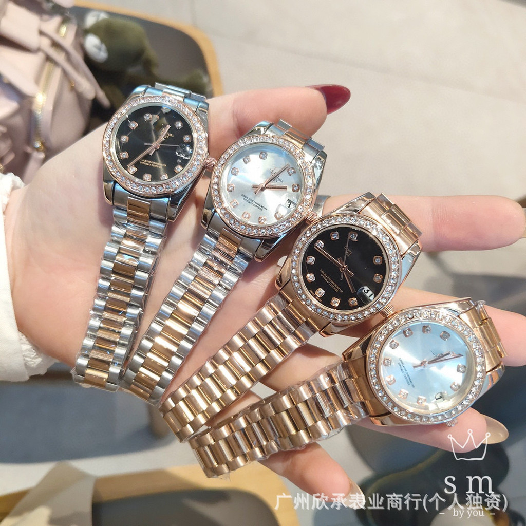 2025 แฟชั่นกีฬาแฟชั่น Worker กีฬาไดอารี่ Diamond-Studded Disc สายเหล็กแฟชั่นสุภาพสตรีนาฬิกาถ่ายทอดสด