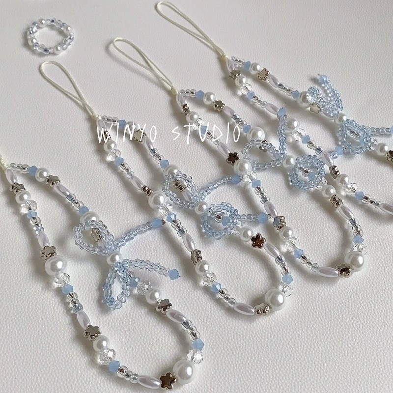 เกาหลีน่ารัก Bowknot Star Pearl จี้ลูกปัดโทรศัพท์ Charm สําหรับ iPhone Accessrioes Universal Lanyard เครื่องประดับสาวเชือกแขวน