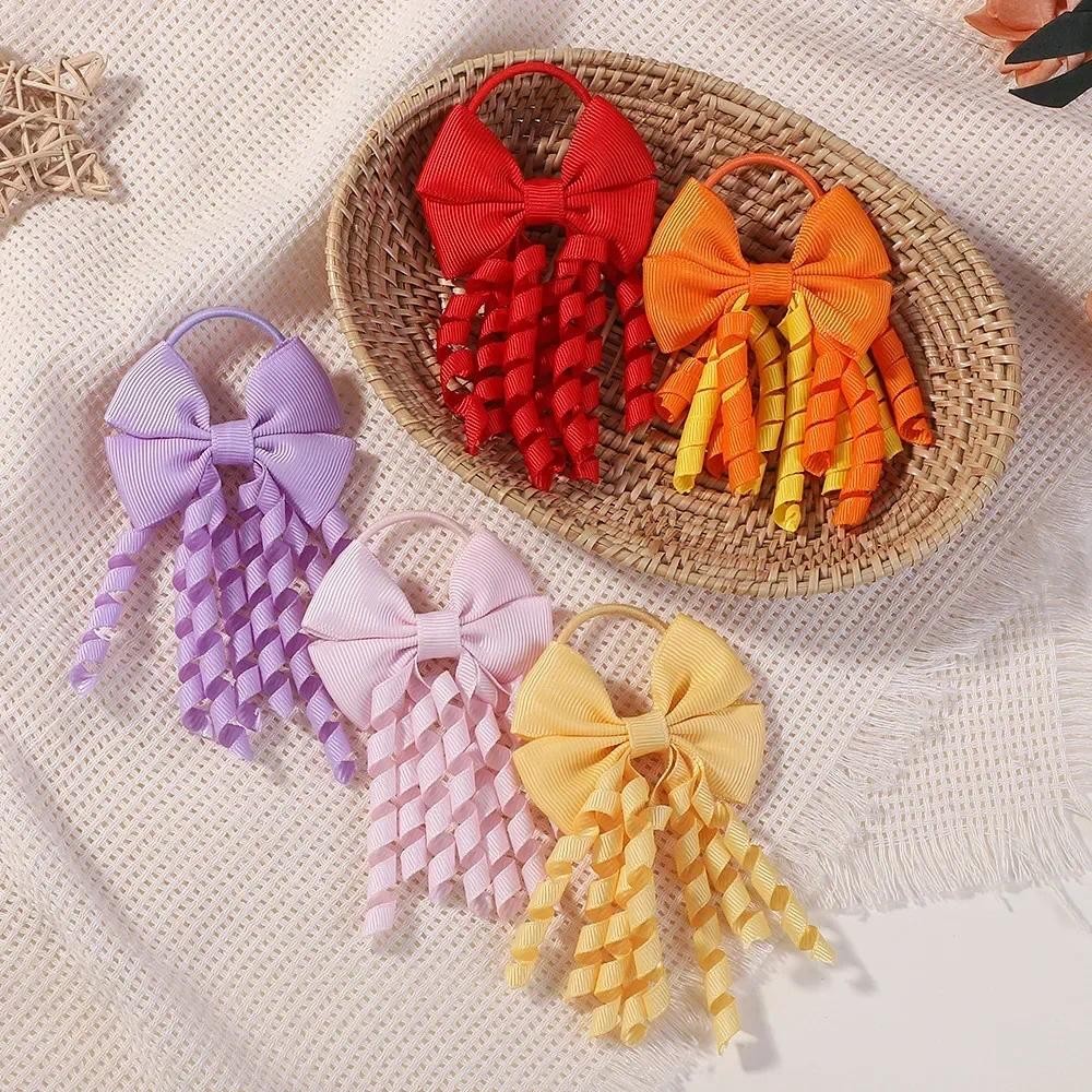 สีสุ่ม 10 ชิ้นหวานริบบิ้นผมหยิกโบว์ผูกเชือกยืดหยุ่น ชม. วงการบิน สําหรับเด็กสาวผู้ถือผมหางม้ากุทัณฑ์อุปกรณ์ผม