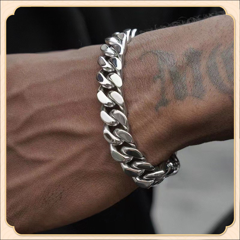 Silver italy 925 สร้อยข้อมือโซ่คิวบาสําหรับผู้ชาย