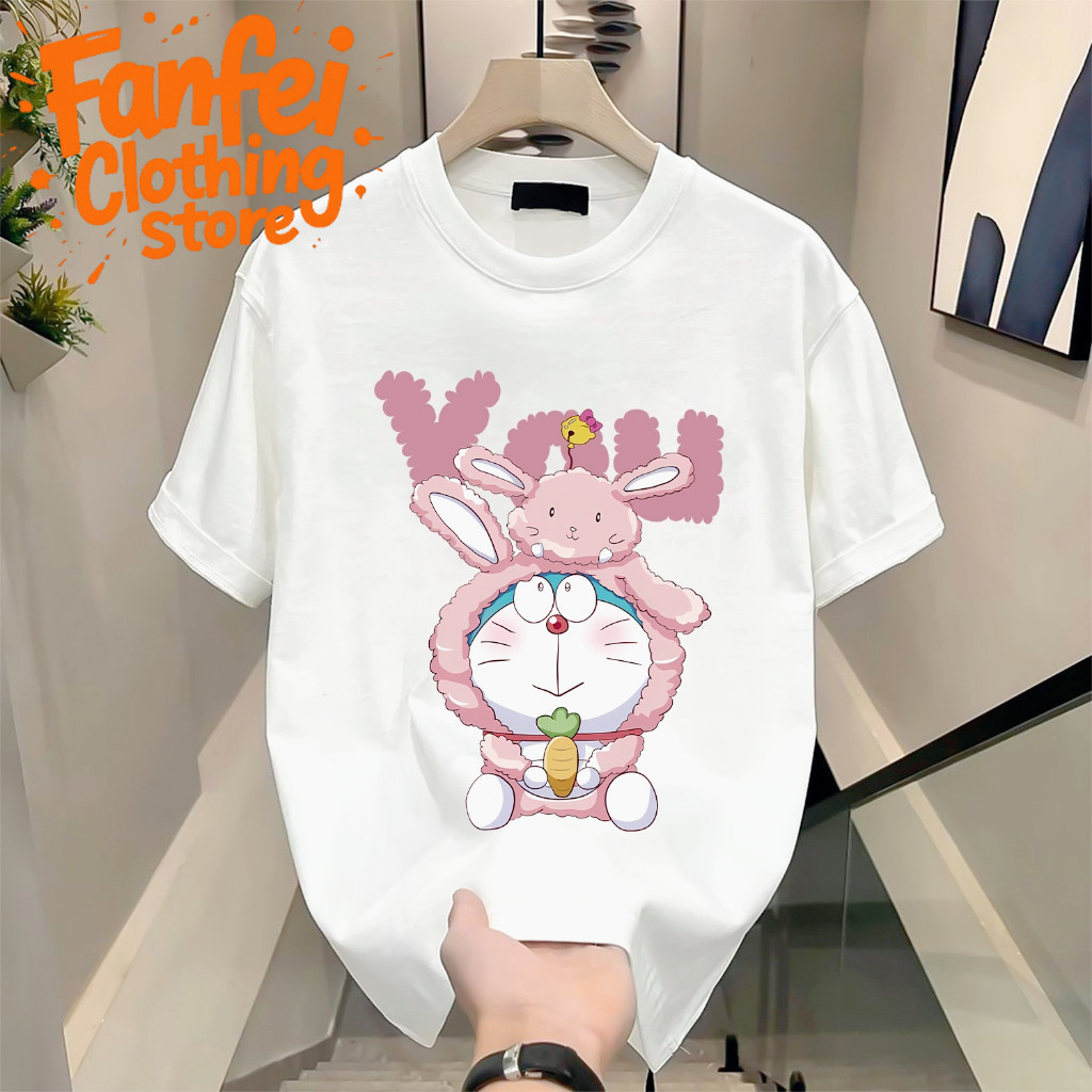 Fanfei เวอร์ชั่นเกาหลีท็อปส์ซู unisexเสื้อยืดโดราเอมอนพลัสไซส์น่ารักการ์ตูนหลวมสบาย ๆ