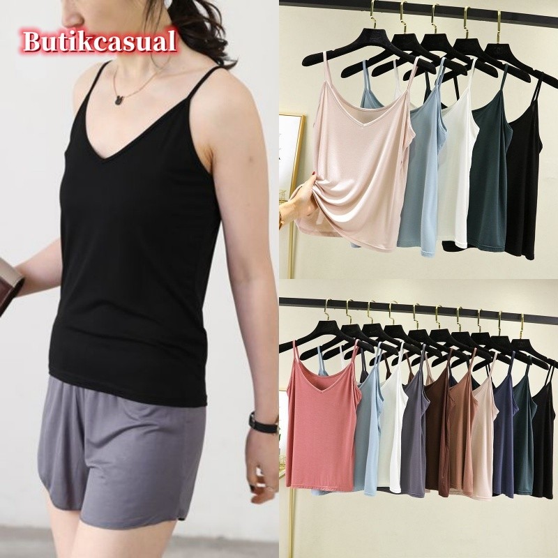 ผู้หญิง V คอ Modal Camisoles ฤดูใบไม้ผลิฤดูร้อนใหม่เสื้อขนาดใหญ่หลวมนุ่มธรรมดาบางเสื้อกั๊ก M-2XL