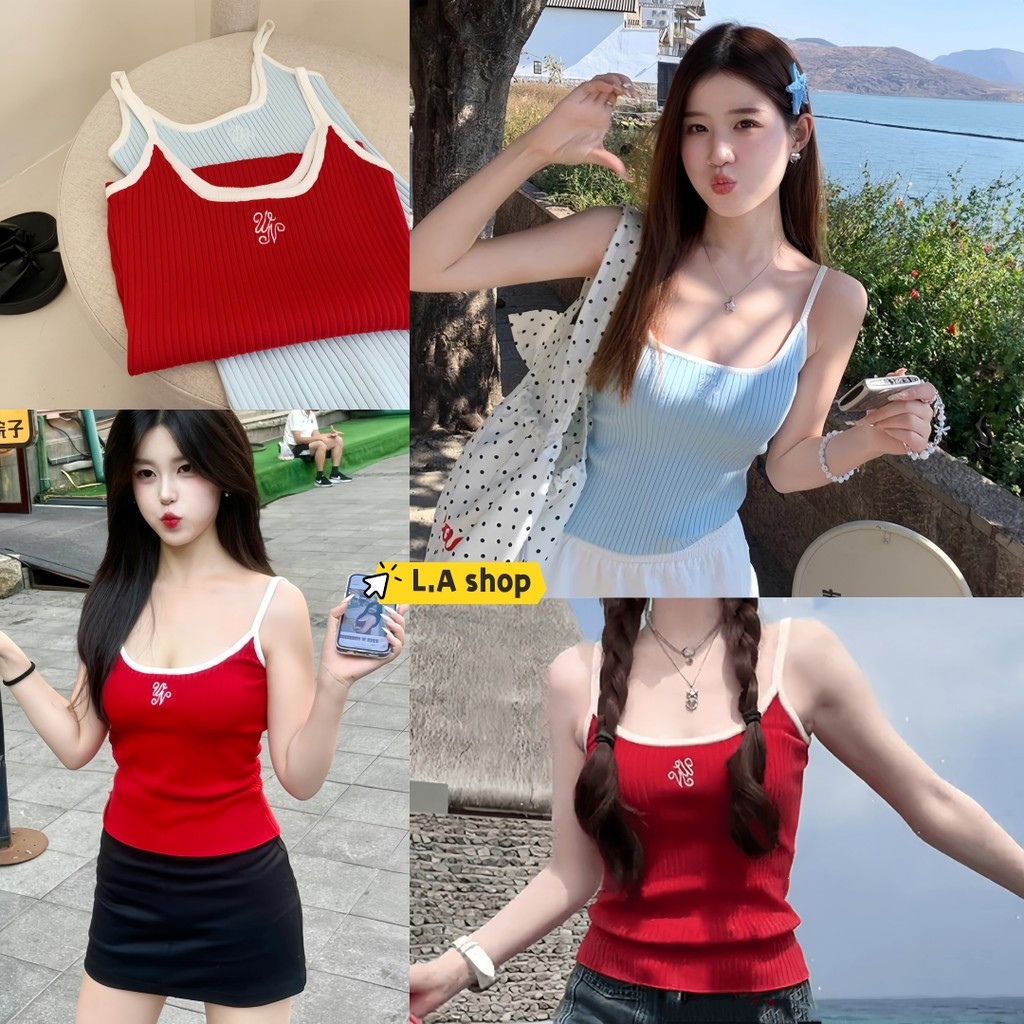 L.A Shop★สไตล์ใหม่★​พร้อมส่ง เสื้อสายเดี่ยว สีสดใสมินิมอลสไตล์ ผ้าร่องปักตัวอักษร ซัมเมอร์ "Y9911"