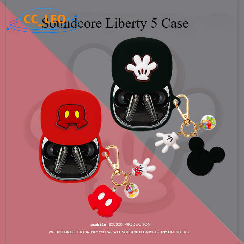 For Anker Soundcore Liberty 5 Case Cartoon Mickey Minnie Keychain Pendant Silicone Soft Case Soundco