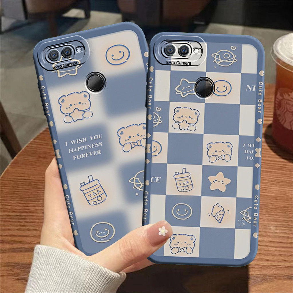 เคส Oppo A5S A12 A7 A3S A1K C2 Case Pro Camera Bear Chess Blue Cute Motif
