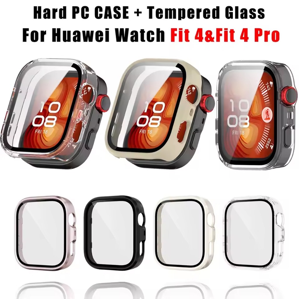 กระจกนิรภัยสําหรับ Huawei Watch Fit 4/Fit 4pro คลุมทั้งหมดปกป้องหน้าจอ Hard PC กันชน Shell