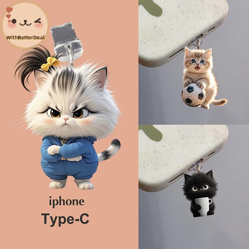 BETTER สัตว์น่ารักโทรศัพท์ปลั๊กฝุ่นอุปกรณ์เสริมอะคริลิคตกแต่งฝุ่นป้องกัน Stopper สําหรับ Iphone Type-C โทรศัพท์พอร์ตชาร์จ TH
