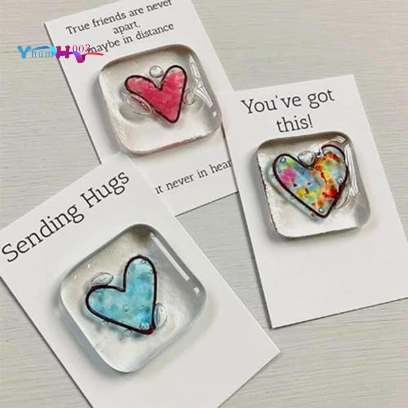 [yhumh003]Pocket Token Glass Heart Card Keepsake Gift -Heart Keepsake Pocket Cards-Fused Glass Heart