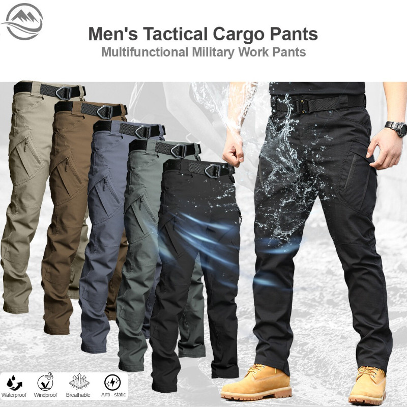 Men's IX7 Tactical Cargo Pants Thick Stretchable Waterproof Loose Fit Multi Pocket Outdoor Pants