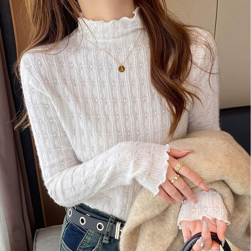 เสื้อผ้าแฟชั่นสำหรับผู้หญิง คอสูงหนา แปรงลูกไม้ด้านใน ขนาดเล็ก ฤดูใบไม้ร่วงและหนาว สไตล์ใหม่ อบอุ่น