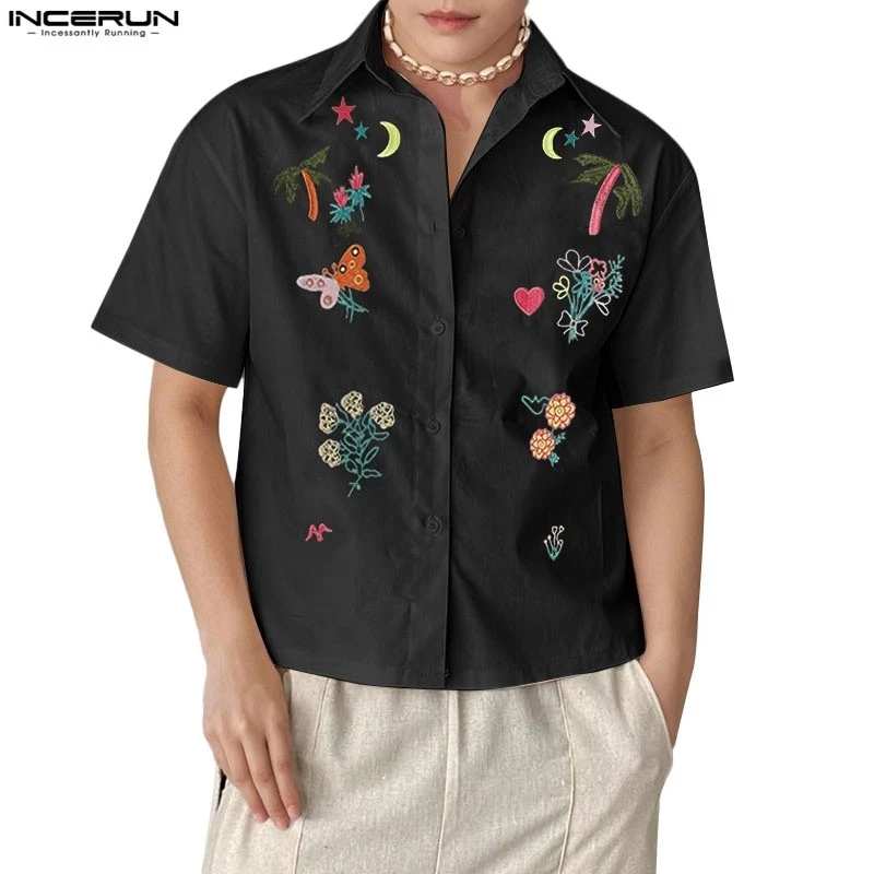 ไม่แน่นอน เสื้อเชิ้ตฤดูร้อนปักลายพิมพ์ลายสําหรับผู้ชาย