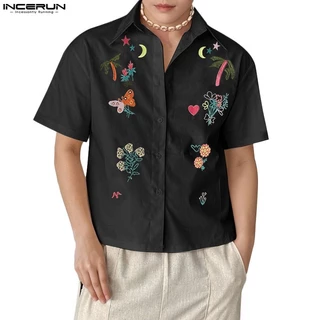 ไม่แน่นอน เสื้อเชิ้ตฤดูร้อนปักลายพิมพ์ลายสําหรับผู้ชาย