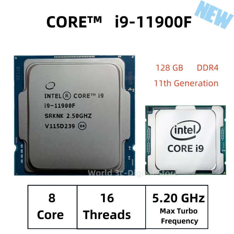 ใหม่ Core i9-11900F i9 11900F CPU โปรเซสเซอร์ 2.50 GHz 4-Core 8-Thread 14 nm L3 = 16M 128 GB LGA1200