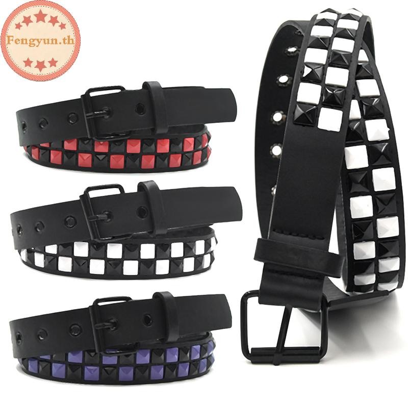 FENGYUN สีม่วง Rivet Punk เข็มขัดผู้หญิง Hip Hop Y2k กางเกงยีนส์อุปกรณ์เสริม Girdle แนวโน้มแฟชั่นหนังหัวเข็มขัดเข็มขัด Unisex TH
