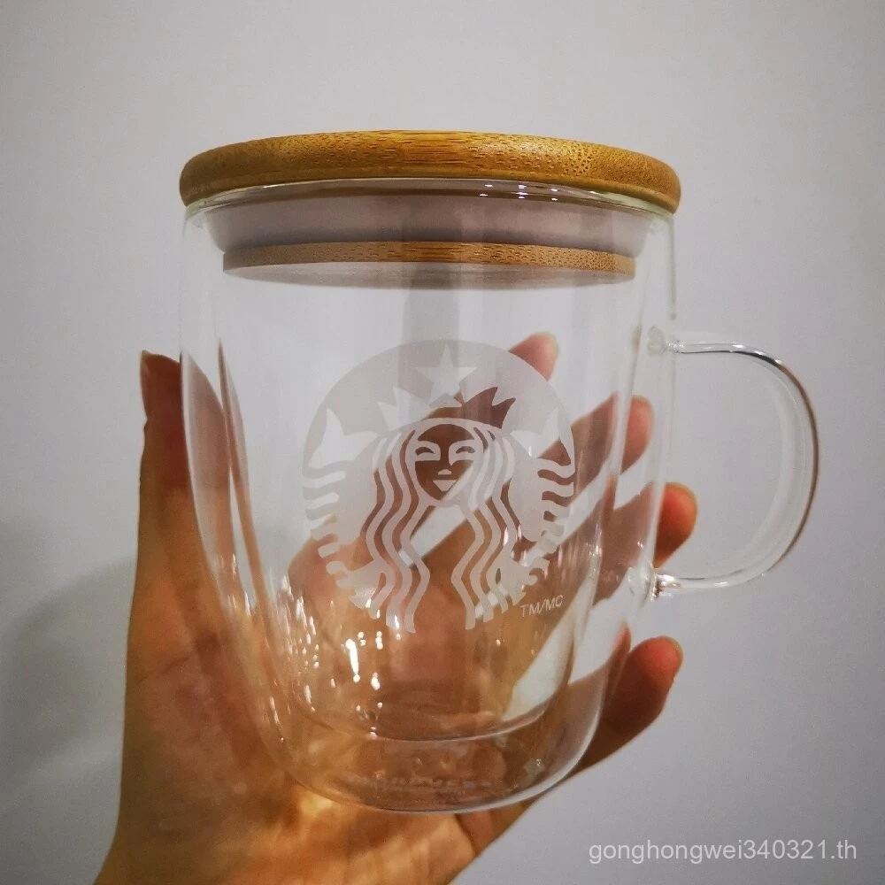 Starbucks Coffee Glass Mug Bamboo Lid Double Walled 350ml/450ml