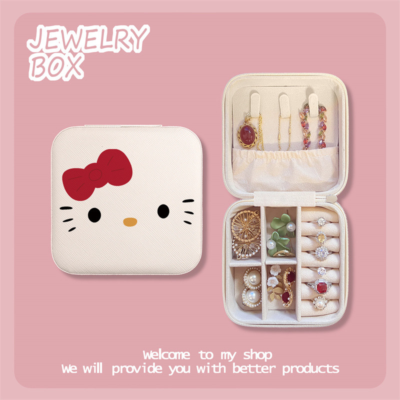 HelloKitty แบบพกพาต่างหูต่างหูกล่องเครื่องประดับ KT Crayon Shin-Chan Pooh สร้อยคอแหวนขนาดเล็กมินิเครื่องประดับมือกล่องเก็บเดินทางสาวของขวัญ