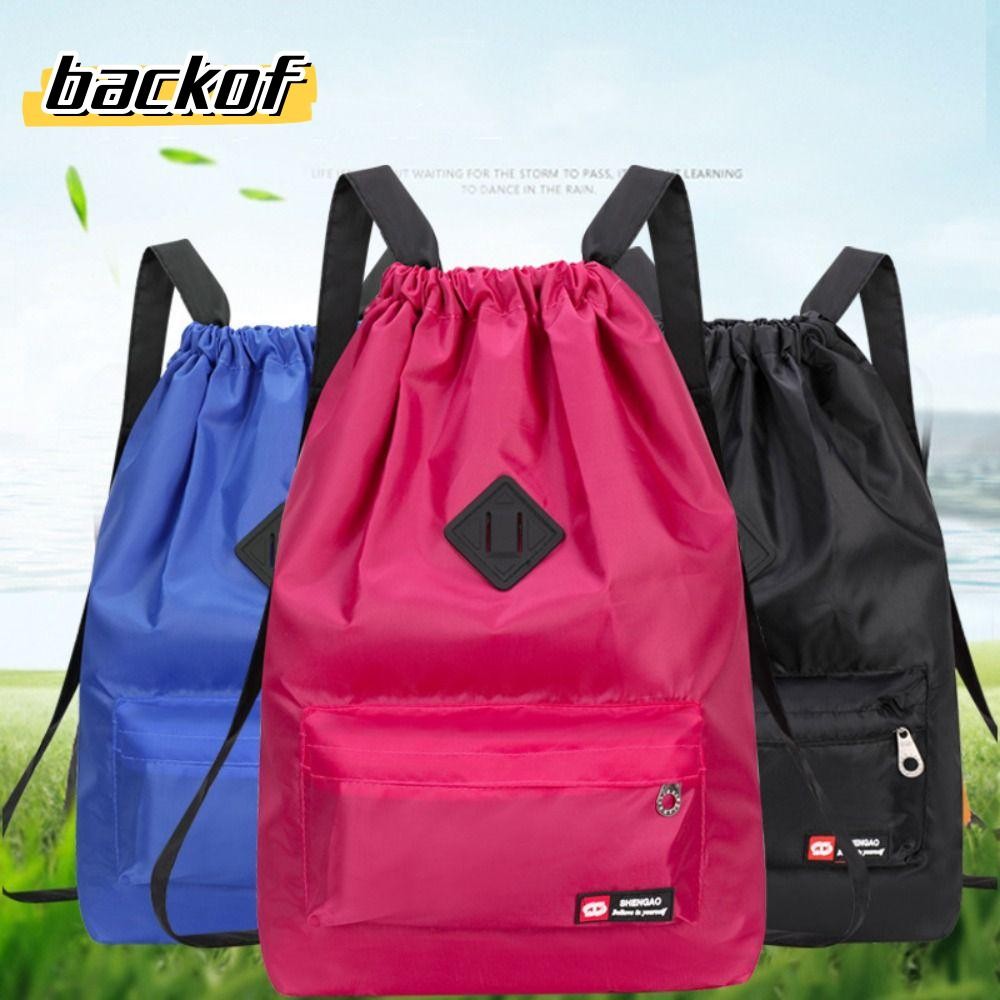 กระเป๋าเป้หูรูด แบ็คอฟ กระเป๋าเป้สะพายหลังอเนกประสงค์ความจุขนาดใหญ่ไนลอนอินเทรนด์ 5 สีกันน้ําล้างทําความสะอาดได้กระเป๋าเดินทาง