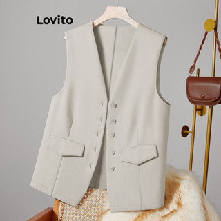 (Trendy) Lovito เสื้อกล้ามลําลองปุ่มฤดูร้อนด้านหน้าไหล่เย็นด…