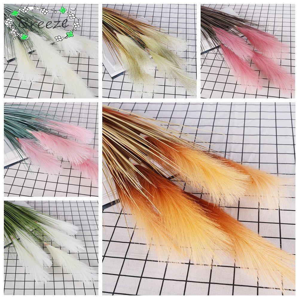 BREEZE 5 หัว Reeds หญ้าช่อดอกไม้ตกแต่งงานแต่งงาน DIY แจกันสัมผัสจริงพืชประดิษฐ์