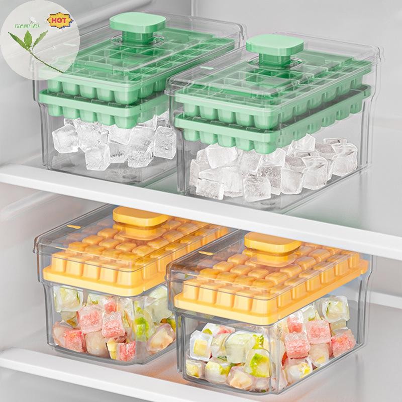 Maud 34/68Grids Ice Cube Mould ช่องใส่น้ําแข็งความจุขนาดใหญ่กล่องเก็บน้ําแข็งเกรดอาหารสําหรับใช้ในบ้านถาดก้อนน้ําแข็งพร้อมกล่องเก็บของ EN