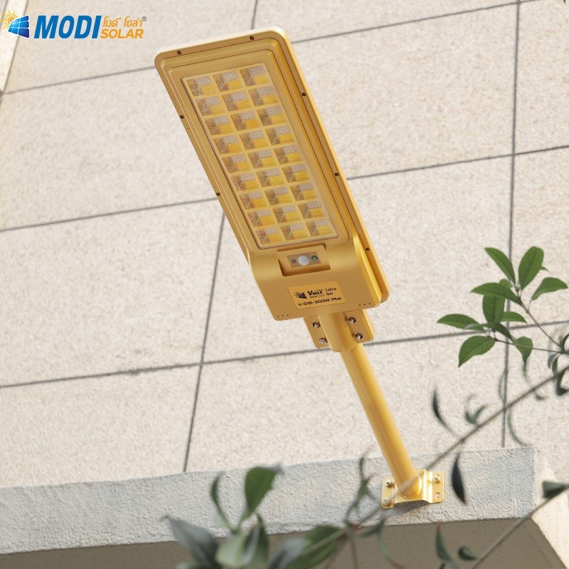 Super Solar MODI ไฟถนนโซล่าเซลล์ 200W 2000lm เหลืองวอมไวท์ Solar Light LED ไฟพลังงานแสงอาทิตย์ สีทอง