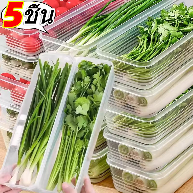 1/3/5 ชิ้นตู้เย็น Scallions ผลไม้ผักกล่อง - อาหารเย็น Crisper ปิดผนึกคอนเทนเนอร์พร้อมฝาปิด