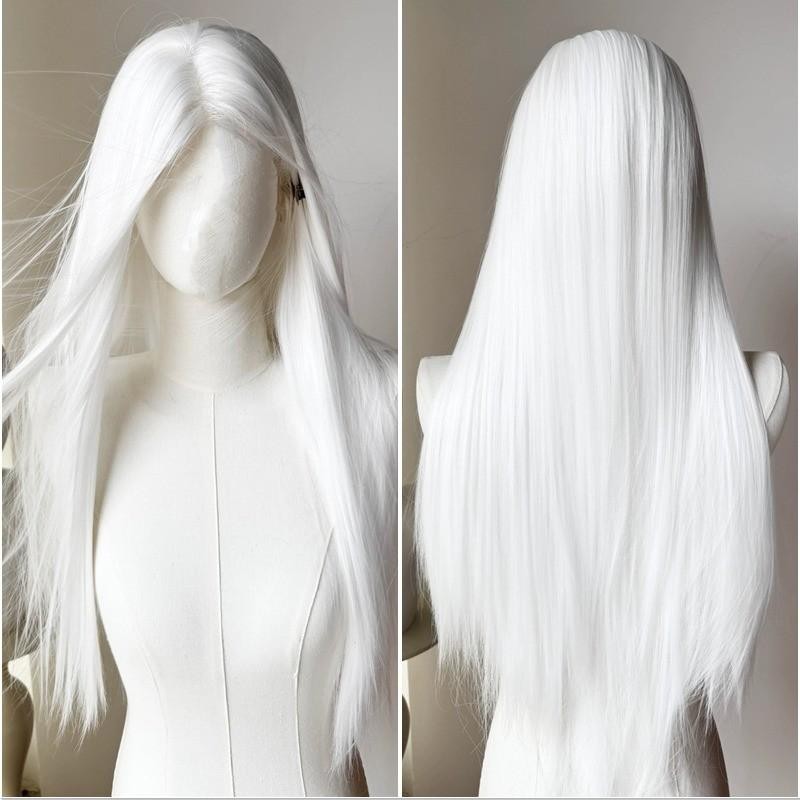70เซนติเมตรยาวตรงวิกผมธรรมชาติสังเคราะห์สำหรับคอสเพลย์วิกผมสีขาวผู้หญิงและผู้ชายน่ากลัวฮาโลวีน