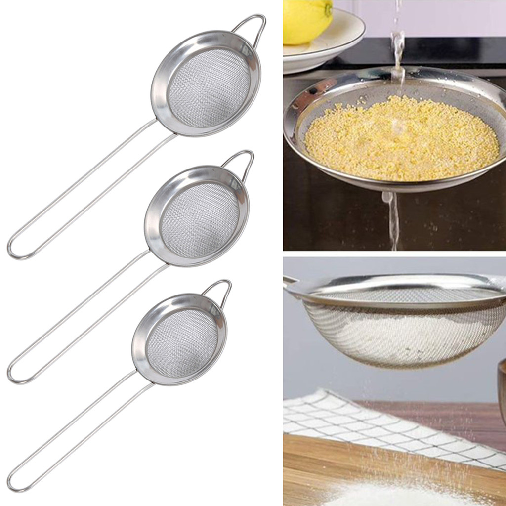 3 ชิ้น Different Specifications Stainless Steel mesh, Extended handle Design handle และตาข่าย เหมาะสําหรับการคัดกรองส่วนผสมแห้งได้มาก