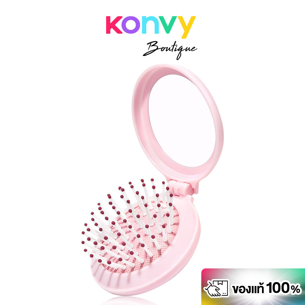 Konvy Portable Air Cushion Folding Comb #Pink คอนวี่ หวีแปรงพับพร้อมกระจกในตัว สีชมพูแสนน่ารัก.