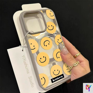 เคสแม่เหล็กหน้ายิ้มสีเหลืองเข้ากันได้กับ Apple 16 Pro Max iPhone 14 Pro Creative 15 Niche 13 ใหม่ 7