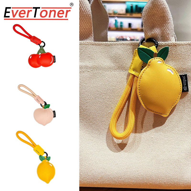 EverToner น่ารักผลไม้เชอร์รี่พวงกุญแจพีชมะนาวกระเป๋าหนัง PU จี้เชือกถักของขวัญวันเกิดพวงกุญแจรถ