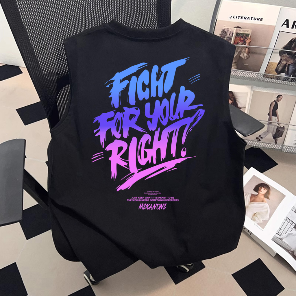 UT shop 🕶️เสื้อยืด แขนกุด เสื้อกล้าม oversize ผ้าCotton100%วินเทจ เสื้อยืดคอกลมแขนกุด เสื้อผู้ชาย'FICHT FOR YOUR'แขนสั้น - รูปที่ 3