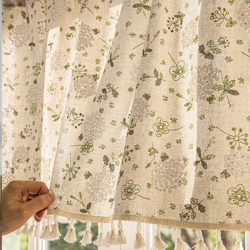 แนะนำ ผ้าม่าน ผ้าม่านสั้น พู่ ผ้าฝ้าย รูปแบบของดอกไม้ ผ้าม่านครึ่งหน้าต่าง ครึ่งหน้าต่าง สําหรับตกแต่งห้องครัว ราคาพิเศษ มีเก็บเงินปลายทาง